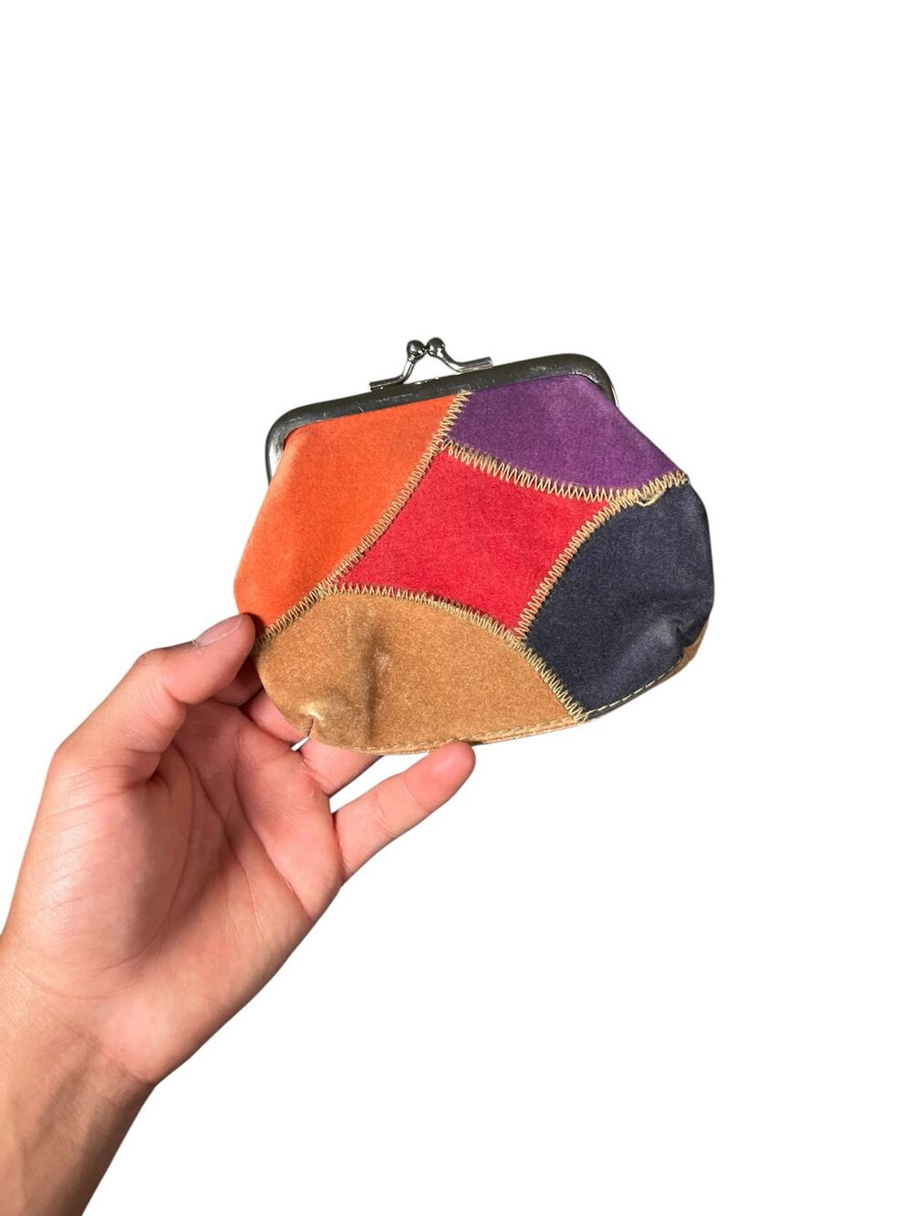 VTG Lancome Multi-color Patchwork Velveteen Retro Kisslock Boho Coin Purse